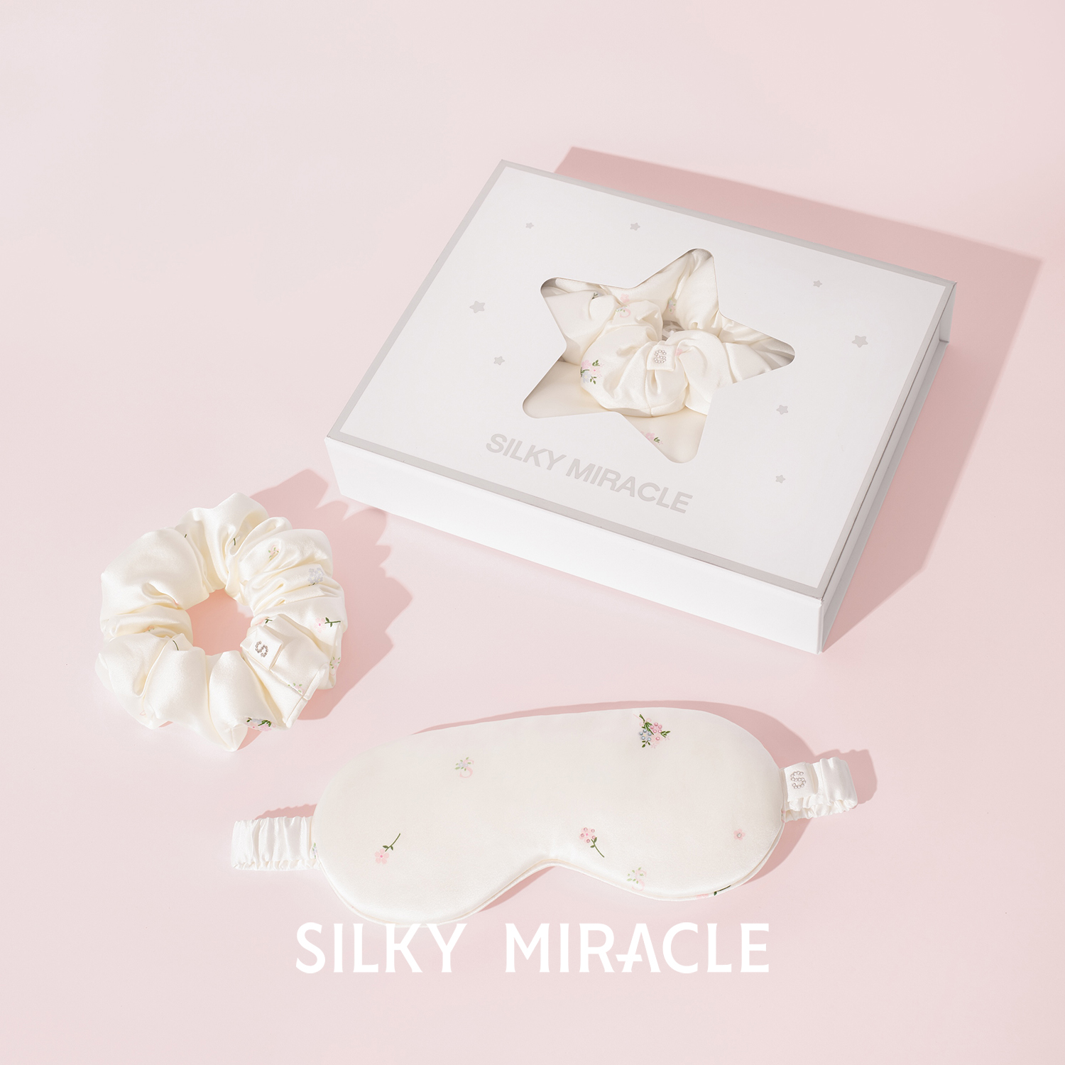 SILKY MIRACLE真丝发圈眼罩礼盒Petit flower睡眠套组