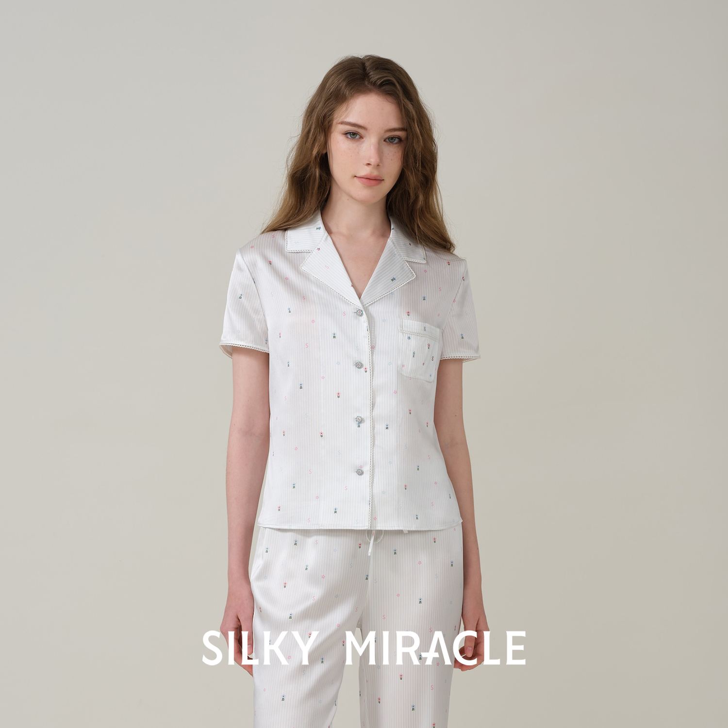SILKYMIRACLE真丝短袖长裤睡衣