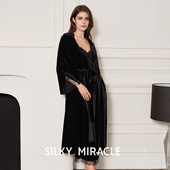 SILKY MIRACLE丝绒真丝长睡袍Oriental蕾丝秋冬高级感晨袍家居服