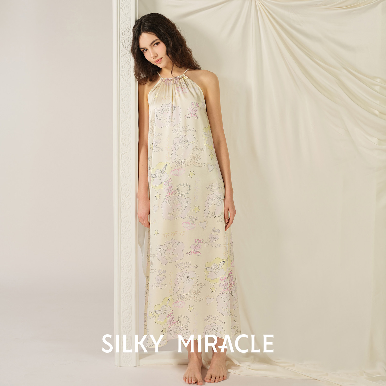 SILKY MIRACLE真丝吊带睡裙性感桑蚕丝连衣裙度假外穿高