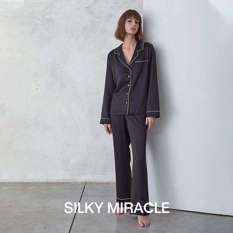 SILKY MIRACLE 珠钻女士真丝睡衣FLAME套装桑蚕丝可外穿情侣居家服