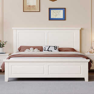 白色实木床美式 1.5米现代简约1米8床双人床1米5北欧床2米主卧大床