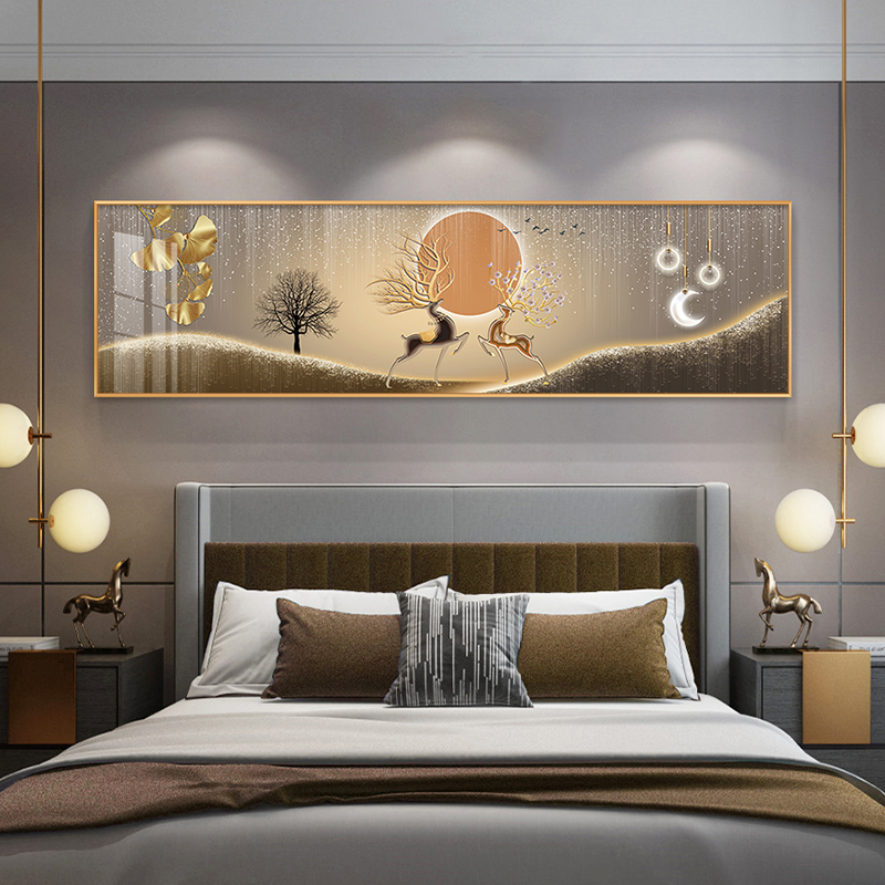 现代轻奢卧室床头装饰画高档酒店房间主卧背景墙壁画客厅麋鹿挂画图片