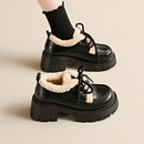 女2025秋冬季 女单鞋 新款 小皮鞋 女 乐福鞋 7cm加绒真皮厚底毛毛鞋