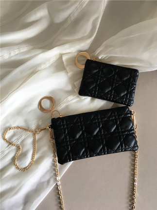 Mobile Phone Bag New Thin Retro Quilted Wallet Women's Zipper Clutch Shoulder Bag Versatile Chain Crossbody Bag