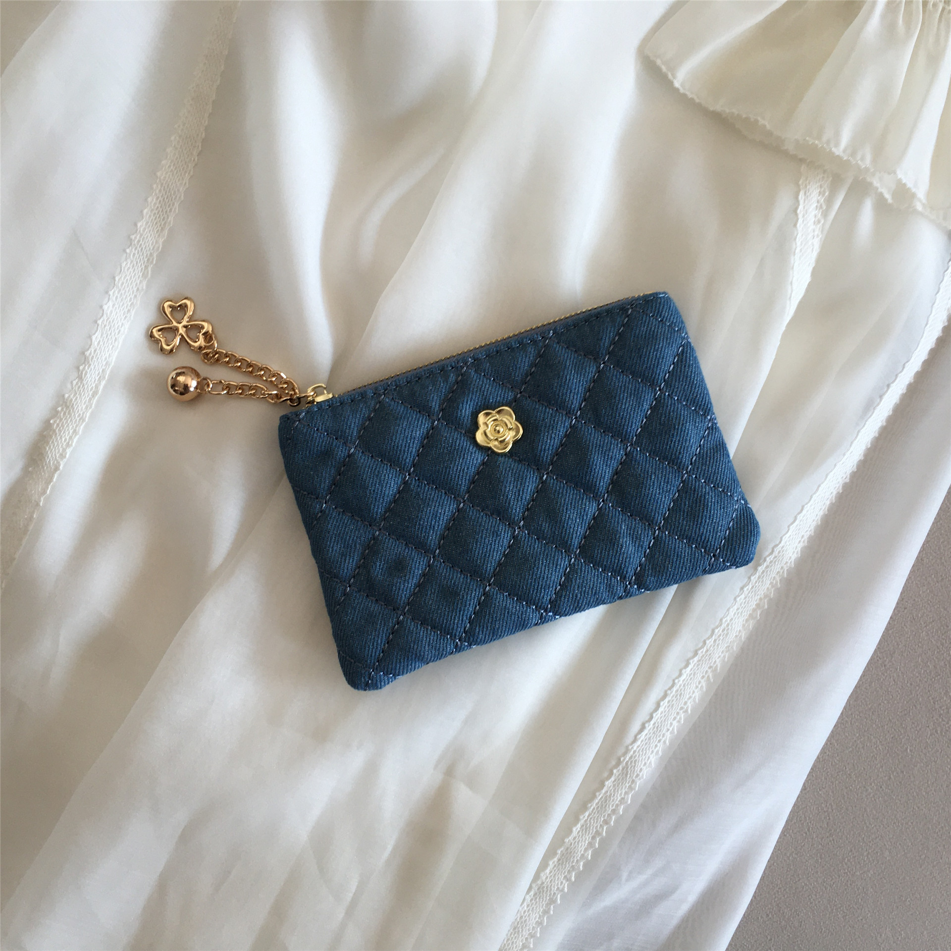 巨好看的牛仔小香风山茶花零钱包