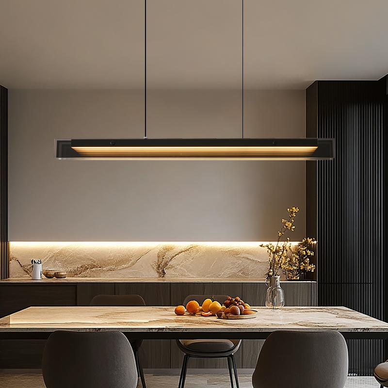 意式轻奢饭厅吊灯高级现代极简岛台吧台长条玻璃设计师一字饭厅灯