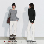 CyNi 云绒暖绪 设计感下摆排扣圆领天丝美丽诺羊毛T恤显瘦上衣