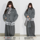 毛绒感立领短款 CyNi 羔绒映灰 加厚面包服灰色羊羔毛羽绒服外套
