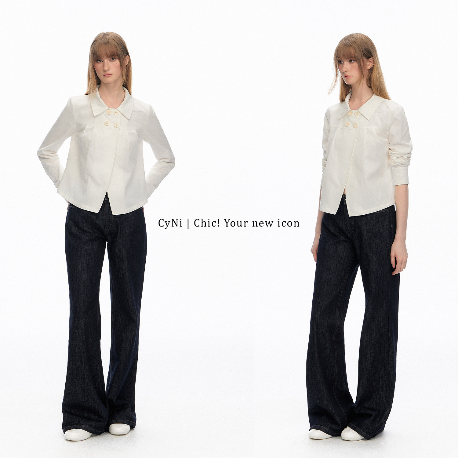 CyNi【素白心事】莱赛尔天丝A字形双排扣长袖衬衫显瘦百搭休闲图片