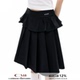CyNi 百褶A字裙中裙黑色简约基础百搭半裙女 甜美荷叶边拼接西装