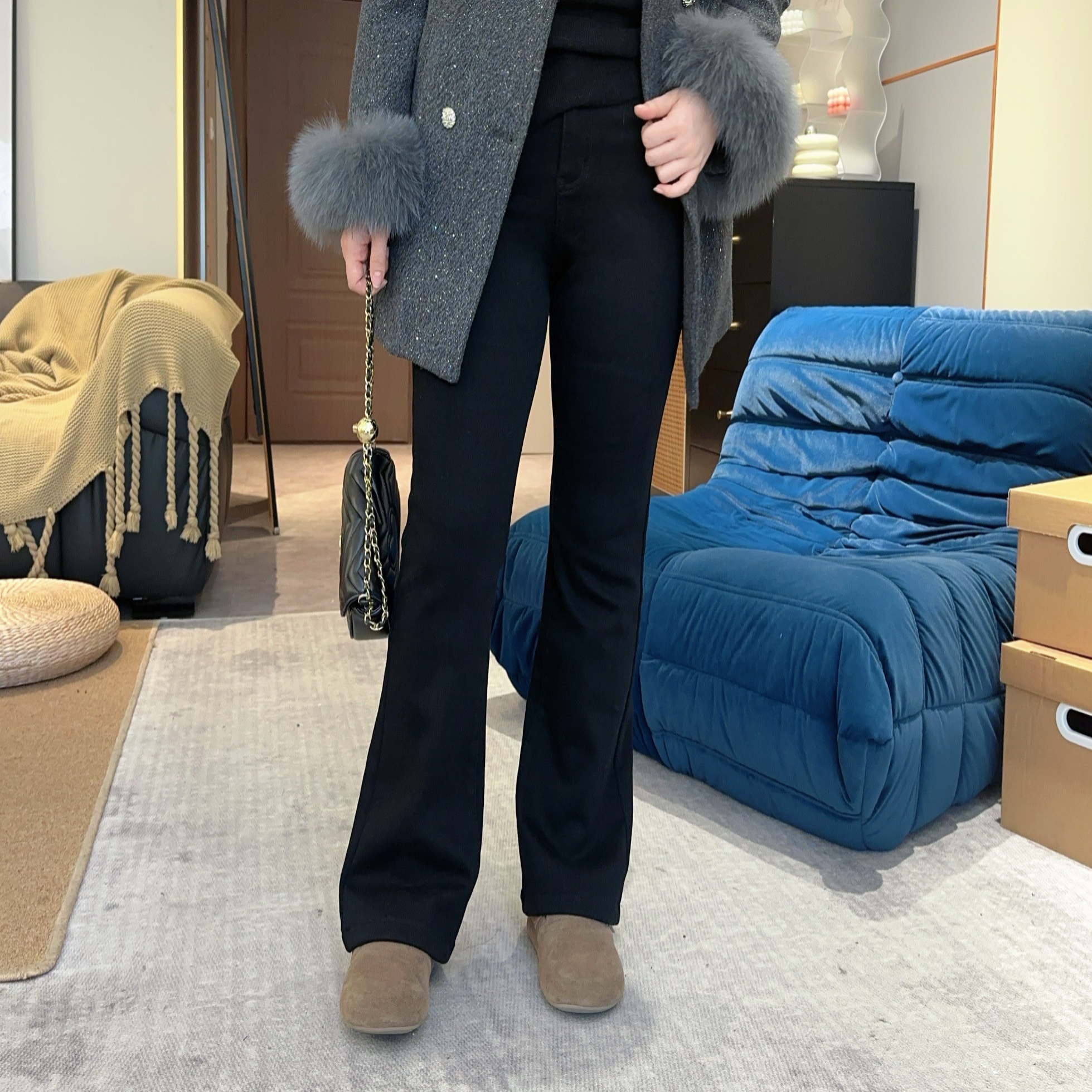 【黑色微喇】加厚加绒显瘦微喇~2024冬季新款百搭牛仔微喇裤 N509