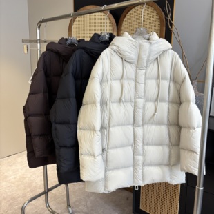 泡芙90白鸭绒外套保暖简约 抽绳连帽中长款 Z25111114 欧加粒粒