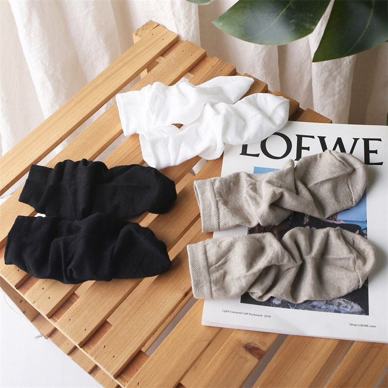 袜子男女四季中筒袜100%纯亚麻防臭吸汗袜黑色防掉跟低帮袜高腰袜