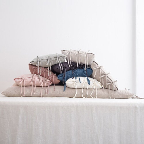 亚麻绑带纯色含芯法国水洗抱枕套