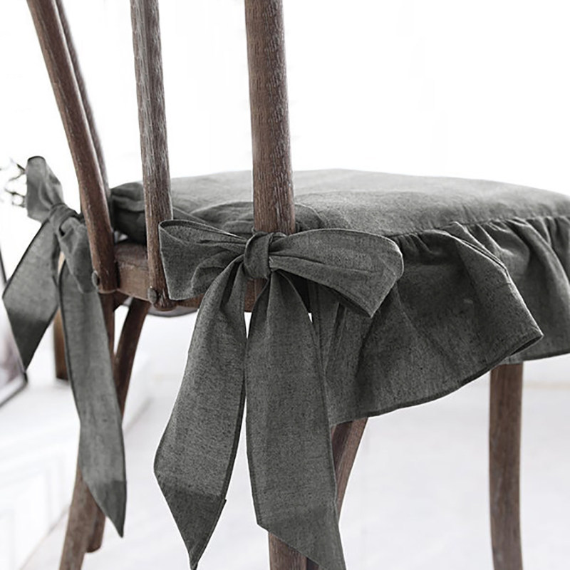 荷叶边亚麻椅子套四季通用纯色布艺记忆棉坐垫套装防滑简约ins风