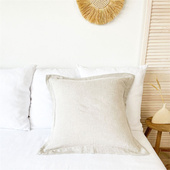 100%亚麻宽边抱枕客厅沙发纯色抱枕套正方形腰靠床头靠垫含芯定制