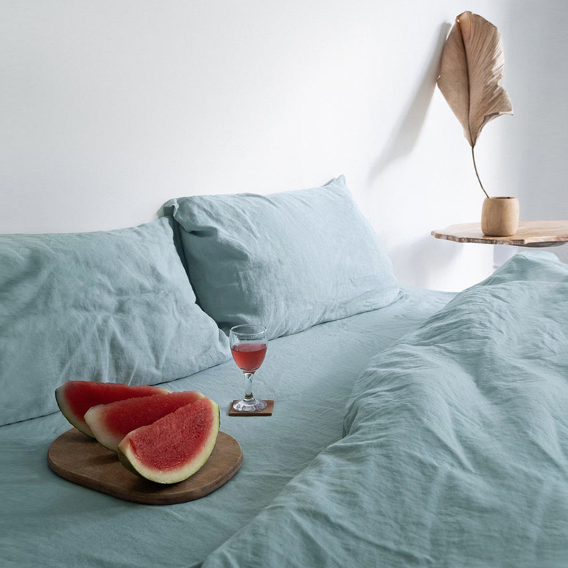 亚麻四件套北欧风纯色水洗抑菌床单床笠被套床上用品ins风三件套