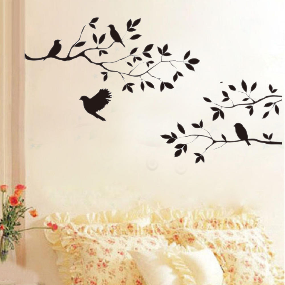 外贸个性树枝上的可爱卡通小鸟客厅卧室沙发背景装饰墙贴纸画图片