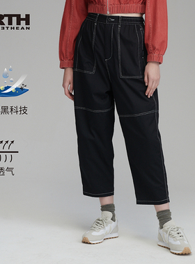 PRTH三防休闲工装九分裤夏季女黑色直筒宽松阔腿裤潮流时尚长裤