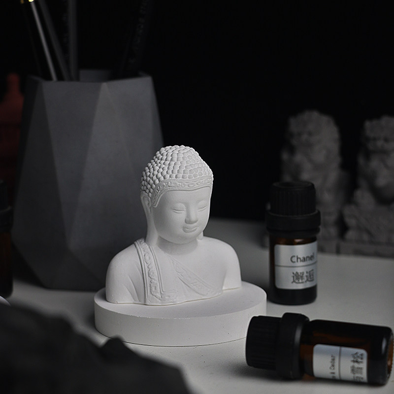 无火香薰精油扩香石中式车载释迦摩尼佛头桌面装饰香氛摆件礼物