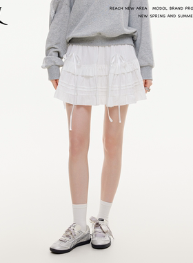 REACH 学院风白色花边芭蕾风蓬蓬裙女夏季高腰显瘦蛋糕半身短裙