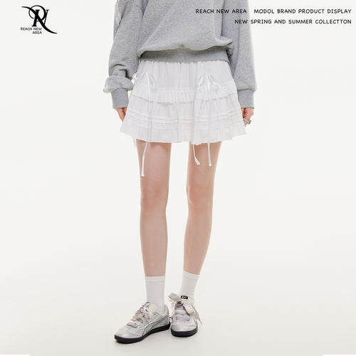 REACH 学院风白色花边芭蕾风蓬蓬裙女夏季高腰显瘦蛋糕半身短裙