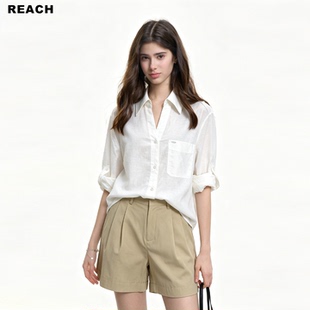REACH老钱风亚麻衬衫女夏季新款宽松显瘦休闲百搭透气衬衣服外套