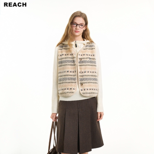 REACH复古费尔岛花纹绒马甲女春季新款慵懒休闲叠穿背心保暖外套