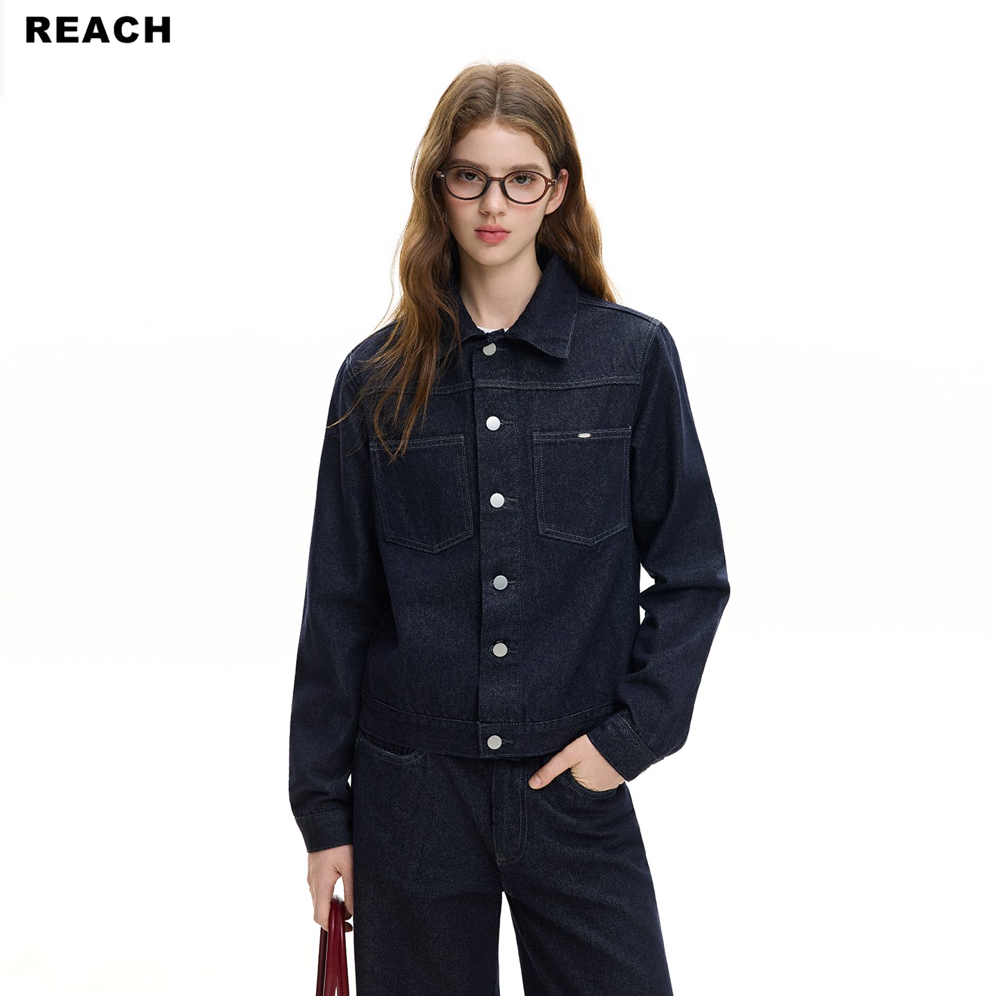 REACH设计款复古牛仔夹克女春秋新款翻领百搭外套宽松显瘦上衣潮