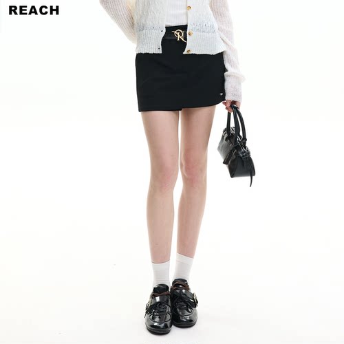 REACH设计感金属标高腰a字短裙女春秋新款修身显瘦百搭包臀半身裙