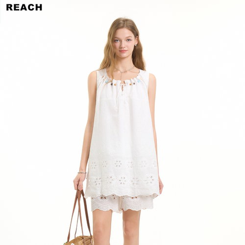 REACH高级感花花镂空刺绣连衣裙女春夏新款海边度假显瘦百搭短裤