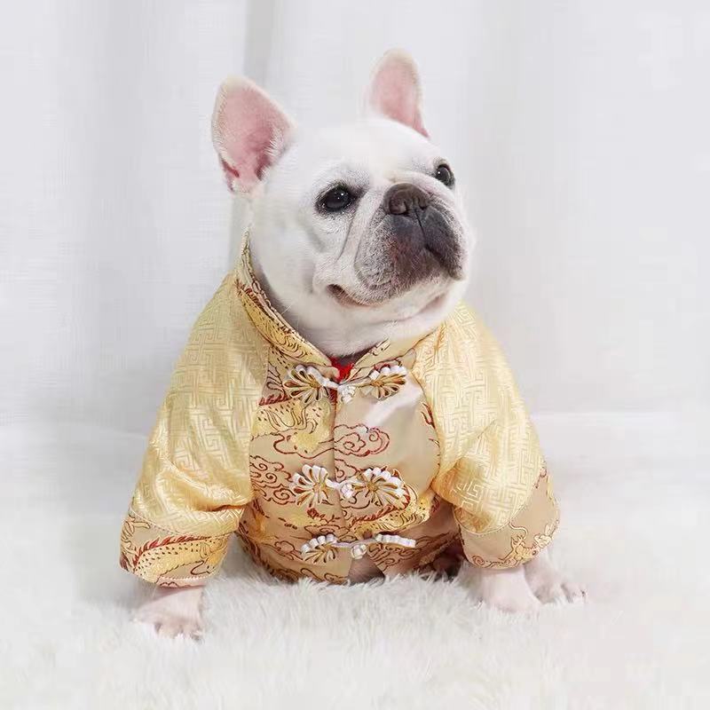 法斗年服拜年服新年装唐装胖狗短体八哥犬斗牛犬龙中国风古装