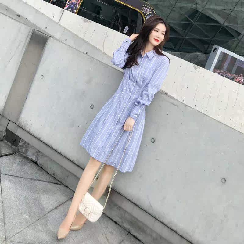 2019秋装韩版时尚新款条纹显瘦收腰A字长袖衬衣中长款连衣裙女潮|ruв категории плесень играть/Аниме/вокруг/cos/настольные игры, Косплей одежды/реквизит/услуги, Косплей женской одежды - от Buy2taobao.com для оказания профессиональной услуги покупки агента Taobao