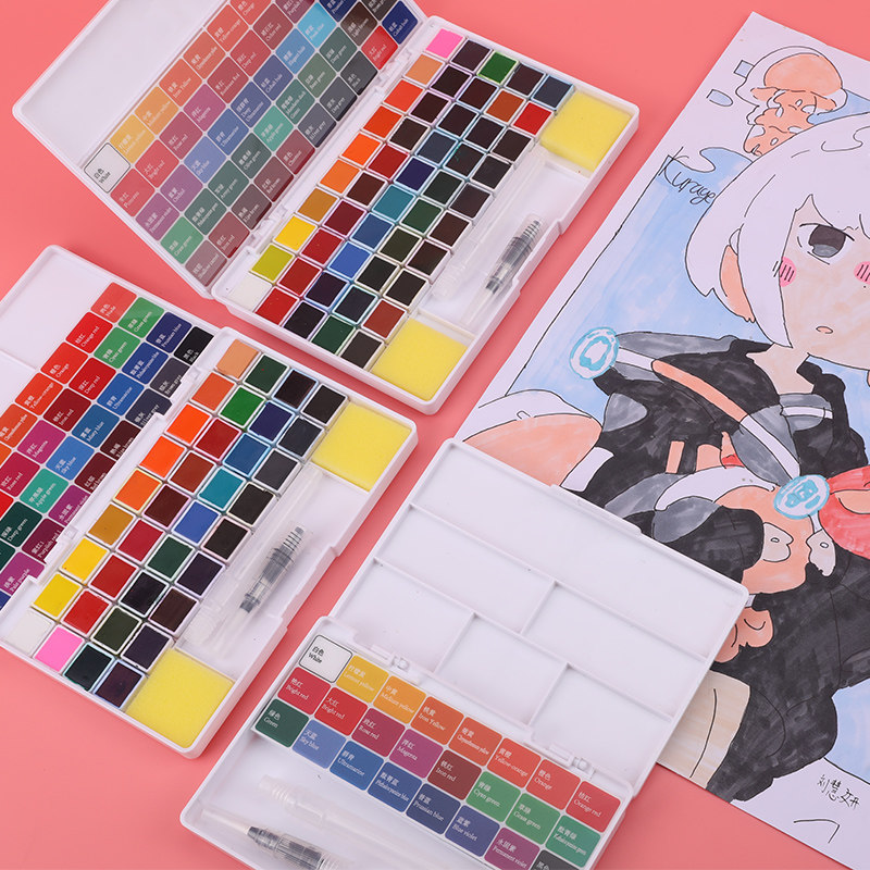 速发小学生固体水彩水粉颜料美术生专用手绘工具套装初学者绘画分