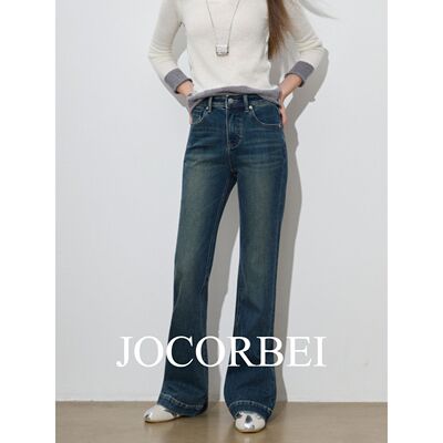 JOCORBEI【四面弹 怀旧蓝超模裤】中高腰牛仔裤女显瘦阔腿微喇裤