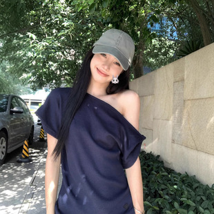 斜肩白色短袖 显瘦气质不规则百搭上衣 T恤女2025新款 夏休闲修身
