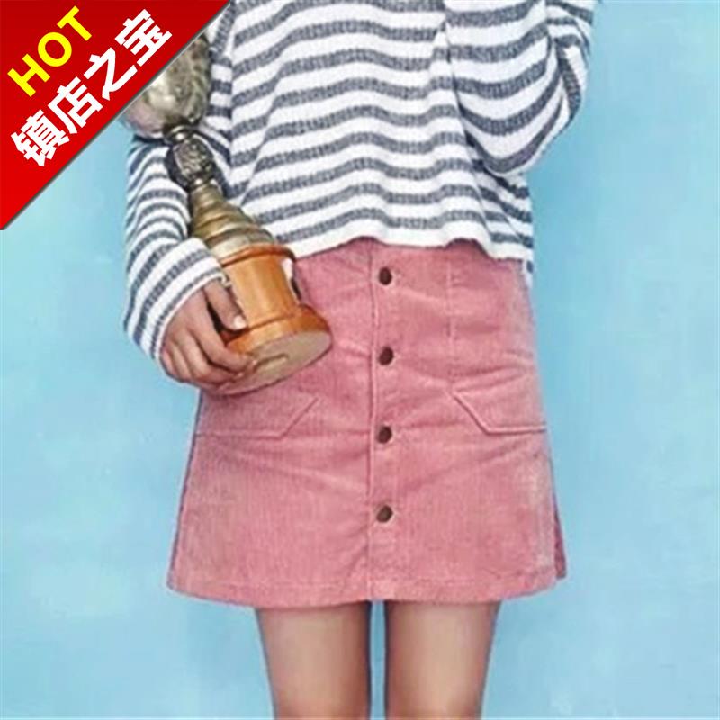 韩版女装秋季新款纯色A型口袋纽2扣修身半身裙灯芯绒短裙高腰A字|msdalam kategori Butik wanita / wanita, skirt - dari Buy2taobao.com untuk memberikan perkhidmatan ejen Taobao profesional membeli