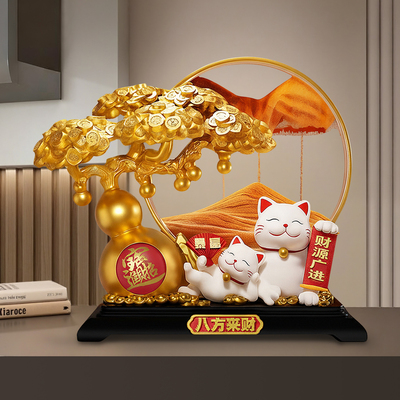八方来财招财猫流沙画招财猫摆件开业礼物前台店铺乔迁新房装饰品