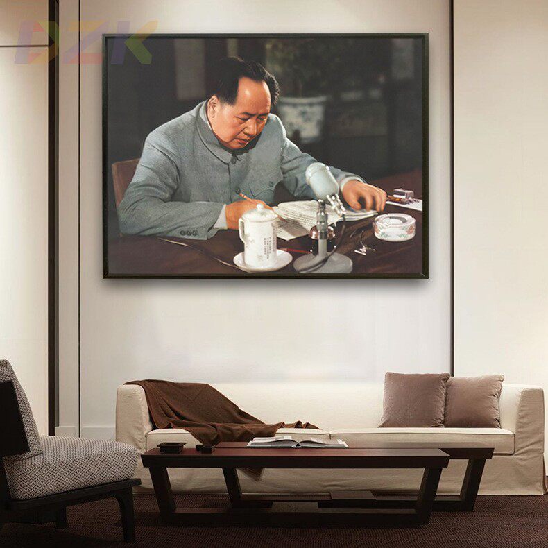 毛主席像墙画毛爷爷伏案书写画像伟人客厅玄关壁挂画铝合金装饰.5