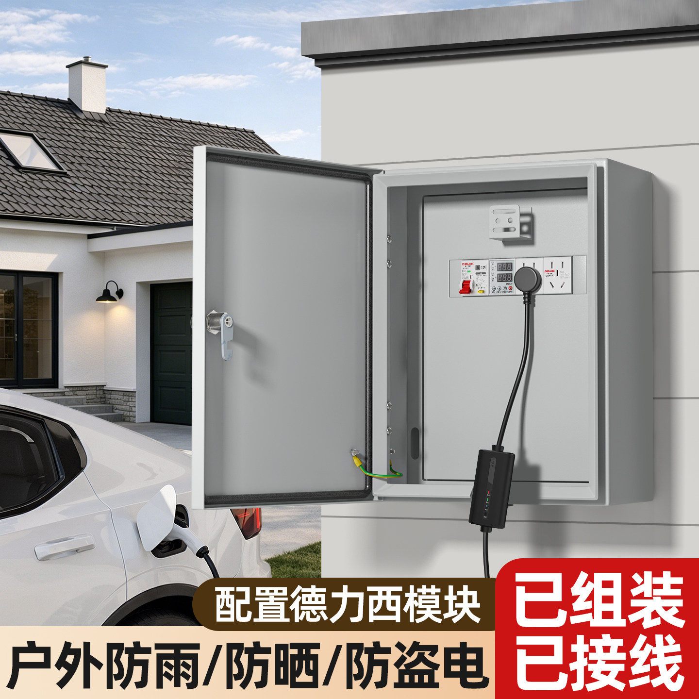 户外防水新能源汽车配电箱明装7kw充电桩家用室外防雨电源插座16A