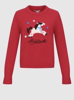 SH&UR2026春季新款女装都市撞色小马字母红色提花针织衫UYU960008