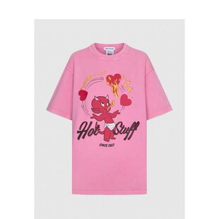 SH&UR2026春季新款女装潮流摩登趣味印花落肩小圆领T恤UYV460066