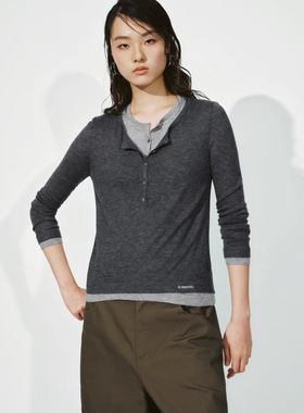 SH&UR2026春季新款女装潮流红色撞色拼接假两件针织衫UYV950109