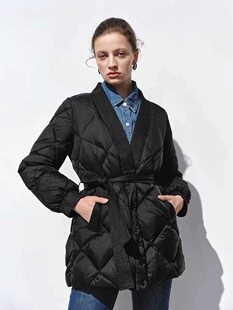 SH&UR2025秋冬款女装时尚宽松设计感拼接菱格绗缝羽绒服UWH130030