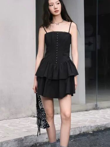 SH&UR2026夏新款女装潮流设计感花边叠层超短裙摆连衣裙UYV760039