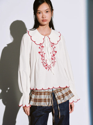 SH&UR2026春季新款女装休闲泡泡袖撞色翻领棉质罩衫衬衫UYL260033