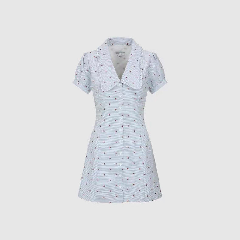 SH&UR2026夏新品女装樱桃刺绣泡泡短袖娃娃领连衣裙女UYL760005