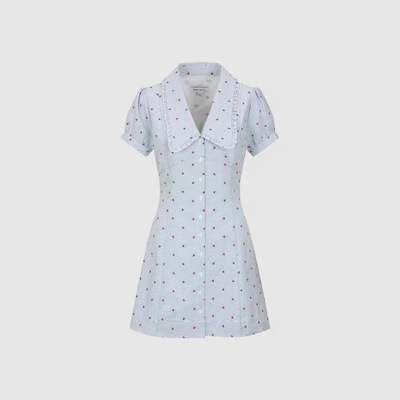 SH&UR2026夏新品女装樱桃刺绣泡泡短袖娃娃领连衣裙女UYL760005