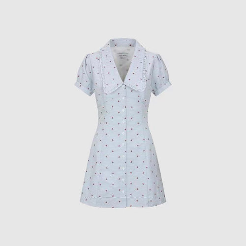 SH&UR2026夏新品女装樱桃刺绣泡泡短袖娃娃领连衣裙女UYL760005